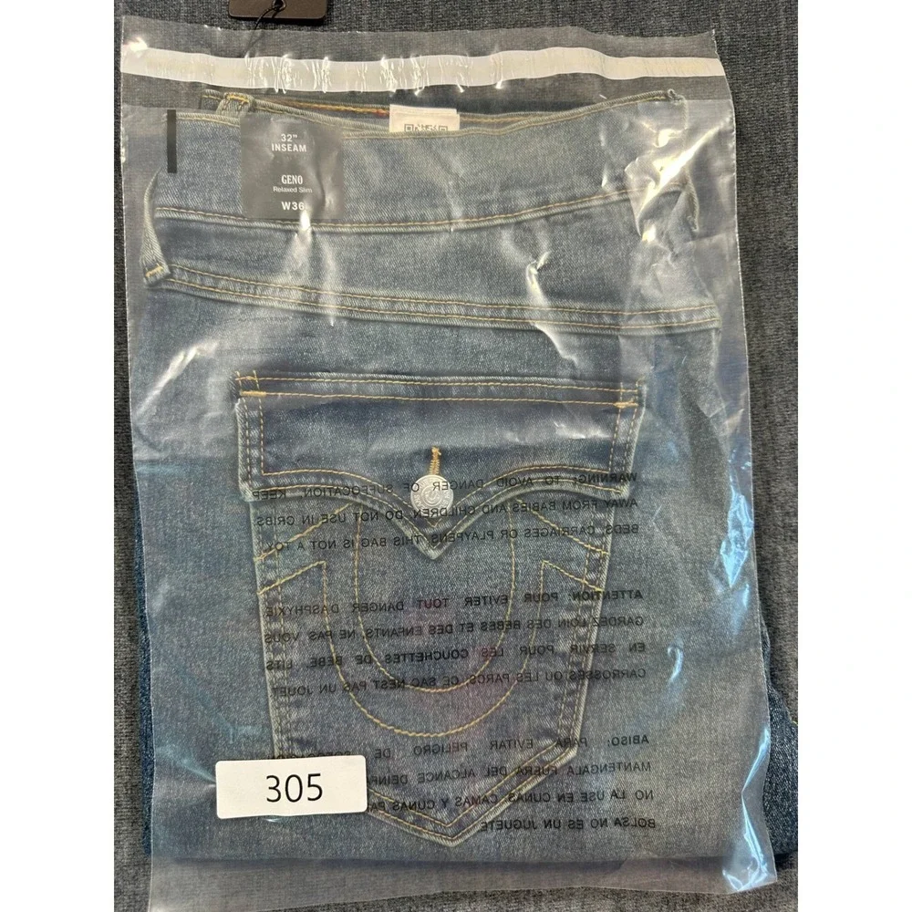 True Religion Geno Relaxed Slim Jeans Mens 36x32 Medium Wash Flap Pocket Blue